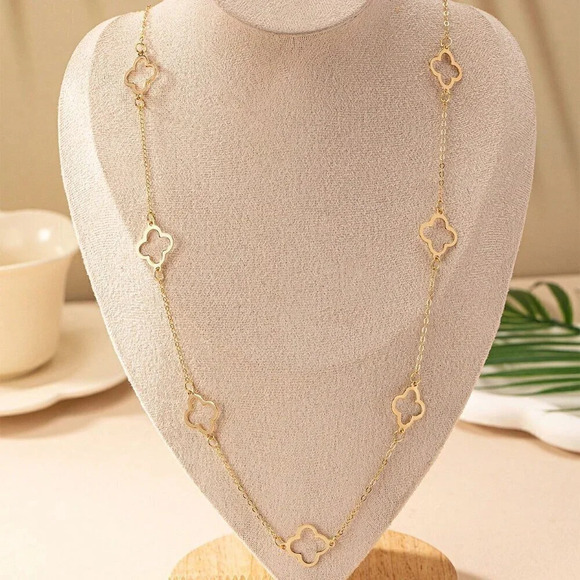 Jewelry - Yellow Gold Women's One Hollow Out Clover Pendant Long Chain Vintage Neclace